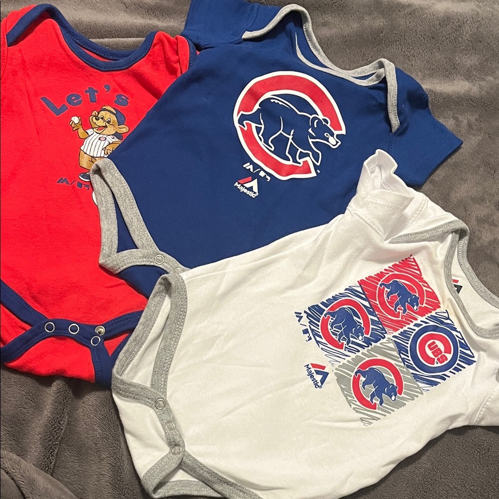 Majestic Cubs Infant Bodysuit Trio - Red, Blue, White 6-9 month
